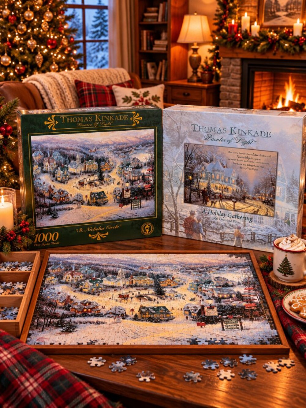 Vintage Thomas Kinkade Christmas Puzzles 1997 & 2000 – Lot of 2 Complete